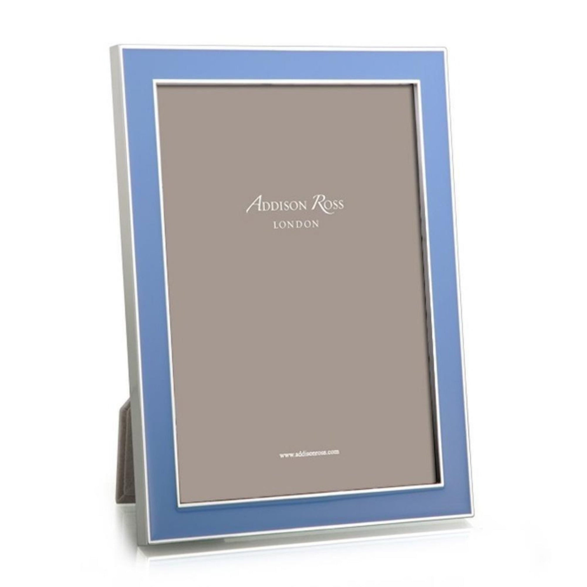 Periwinkle enamel and silver photo frame for 4 x 6 or 5 x 7 inch photos, with grey velvet backing