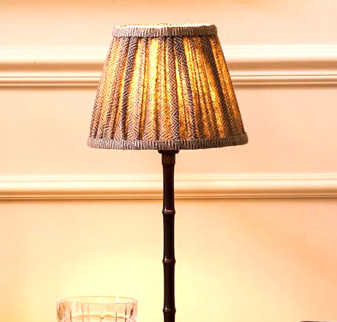 Bronze bamboo rechargeable table lamp, cordless portable light for indoor and outdoor use, detail view
