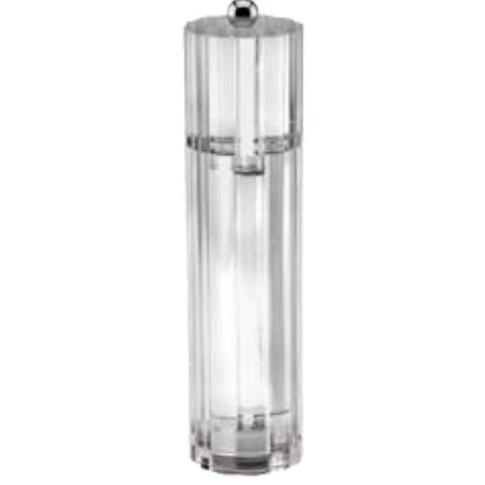 Fluted column salt or pepper mill in clear acrylic with a ceramic grinder, 23 cm tall, gift boxed