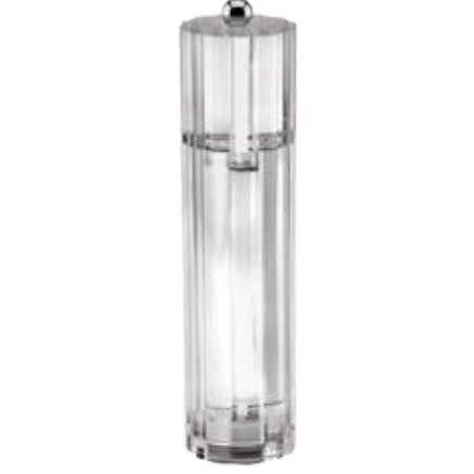 Fluted column salt or pepper mill in clear acrylic with a ceramic grinder, 23 cm tall, gift boxed