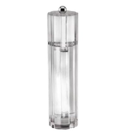 Fluted column salt or pepper mill in clear acrylic with a ceramic grinder, 23 cm tall, gift boxed