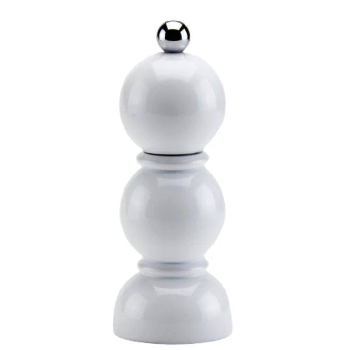 Lacquered bobbin salt or pepper mill in rubber wood with a ceramic grinder, 14 cm tall, gift boxed