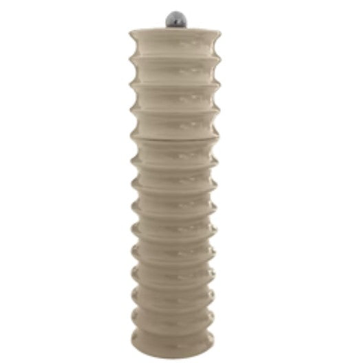 Lacquered Twister salt or pepper mill in rubber wood with a scalloped shape and ceramic grinder, 24 cm