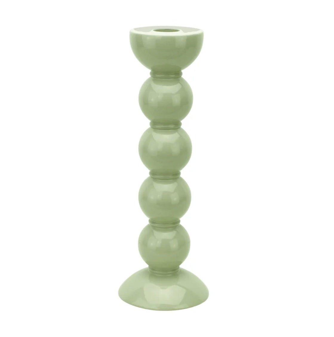 Sage bobbin candlestick from Inside Living, turned decorative candle holder for dining and home display, alternate view