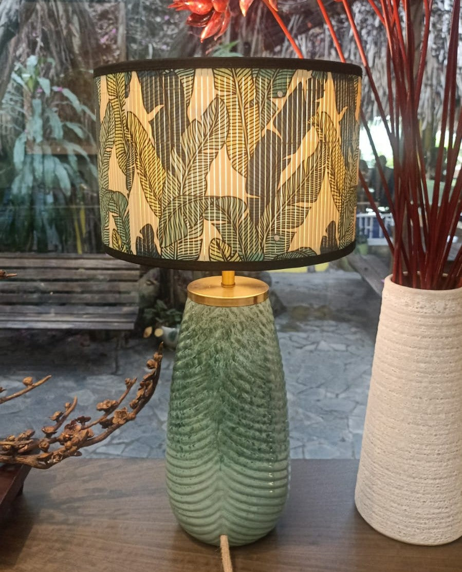 Annam Lamp Leaf Green with Bamboo Shade, decorative table lamp at Inside Living Singapore. Alternate view.