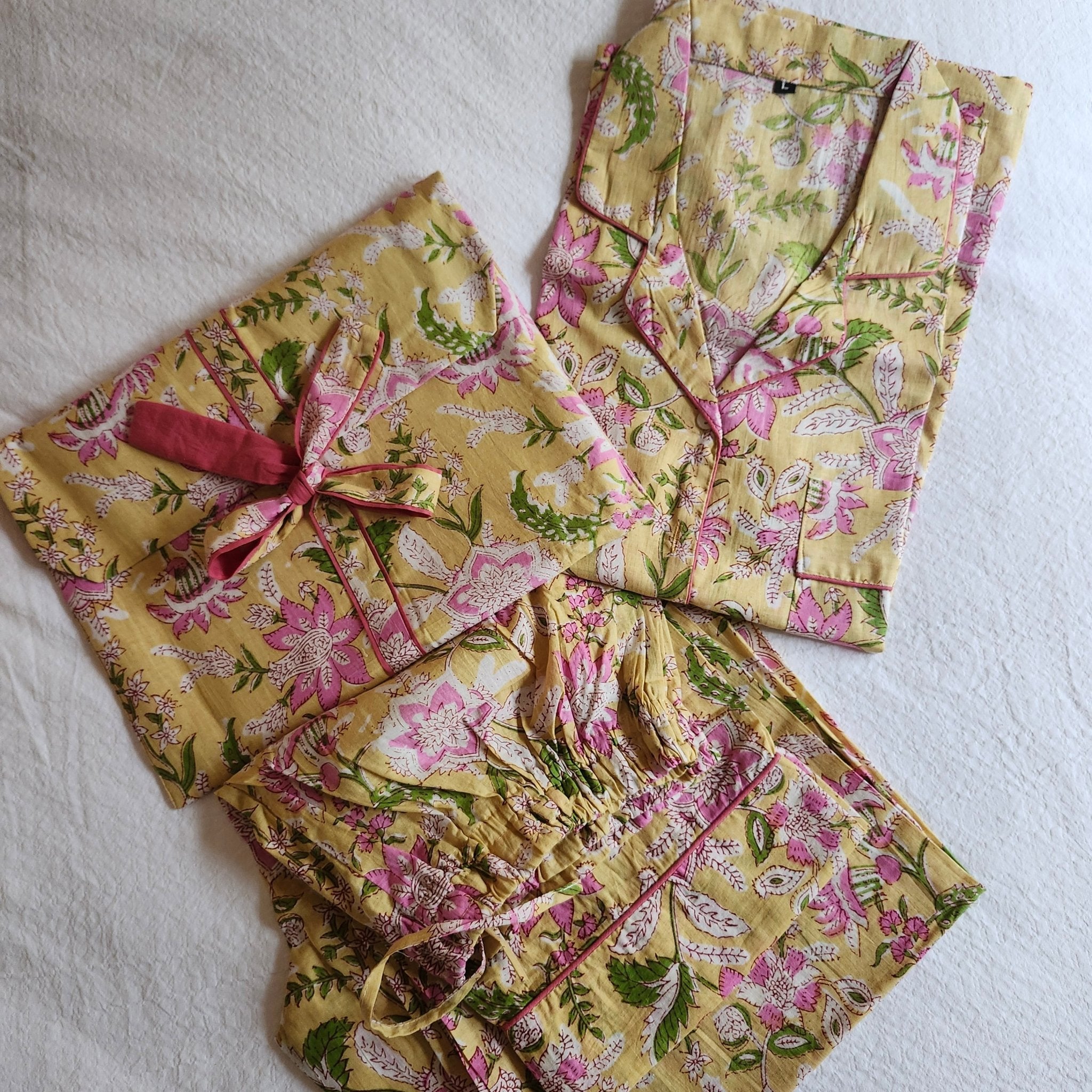 Block Print Pyjama Long Flowers, Inside Living Singapore homeware and lifestyle collection, view 6.