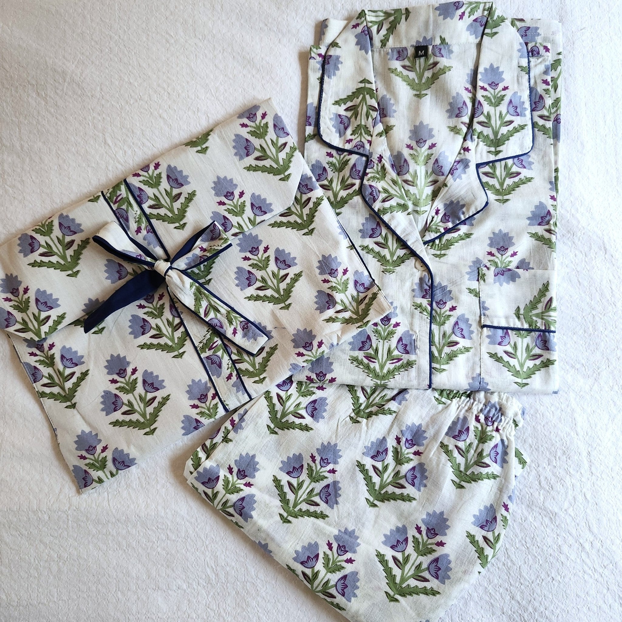Block Print Pyjama Long Flowers, Inside Living Singapore homeware and lifestyle collection, view 4.