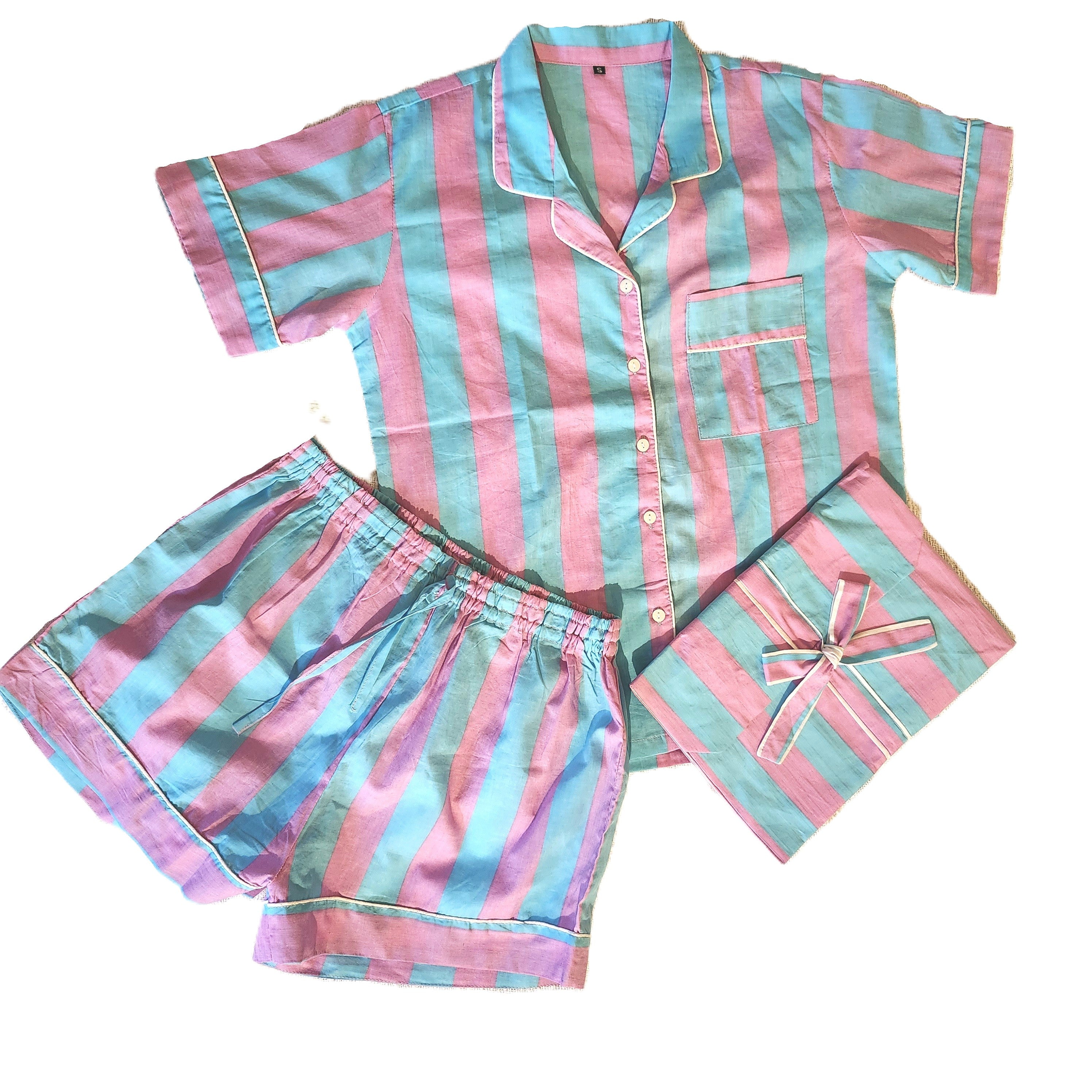 Block Print Pyjama Short Candy Stripe, Inside Living Singapore homeware and lifestyle collection, view 2.
