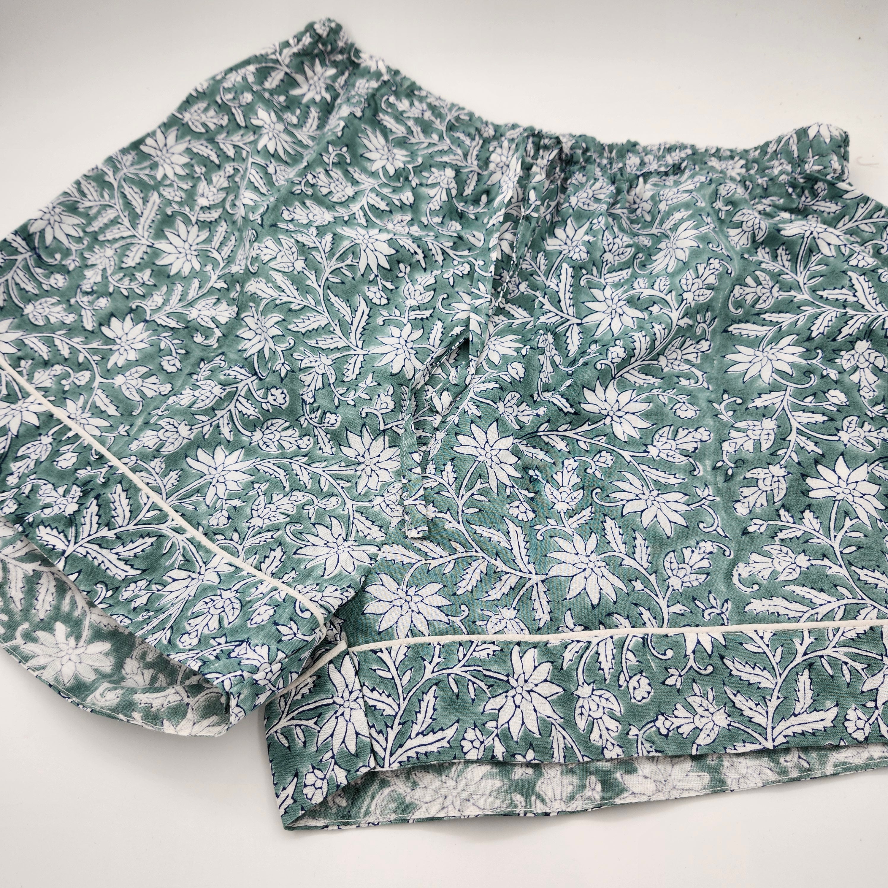 Block Print Pyjama Short Floral Teal, Inside Living Singapore homeware and lifestyle collection, view 3.