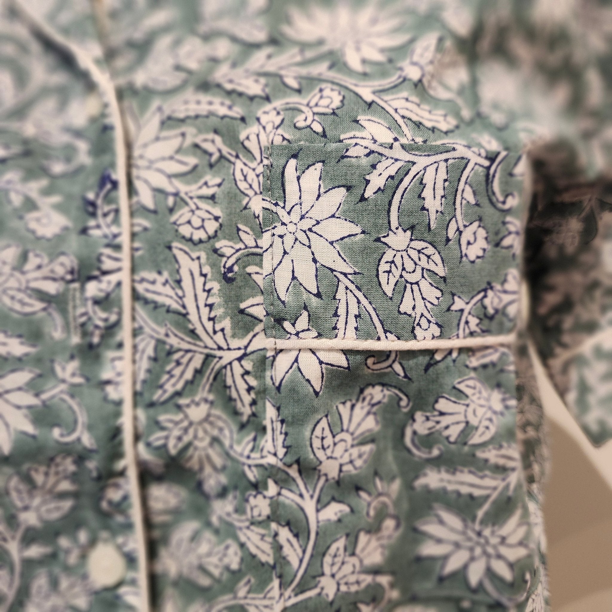Block Print Pyjama Short Floral Teal, Inside Living Singapore homeware and lifestyle collection, view 4.