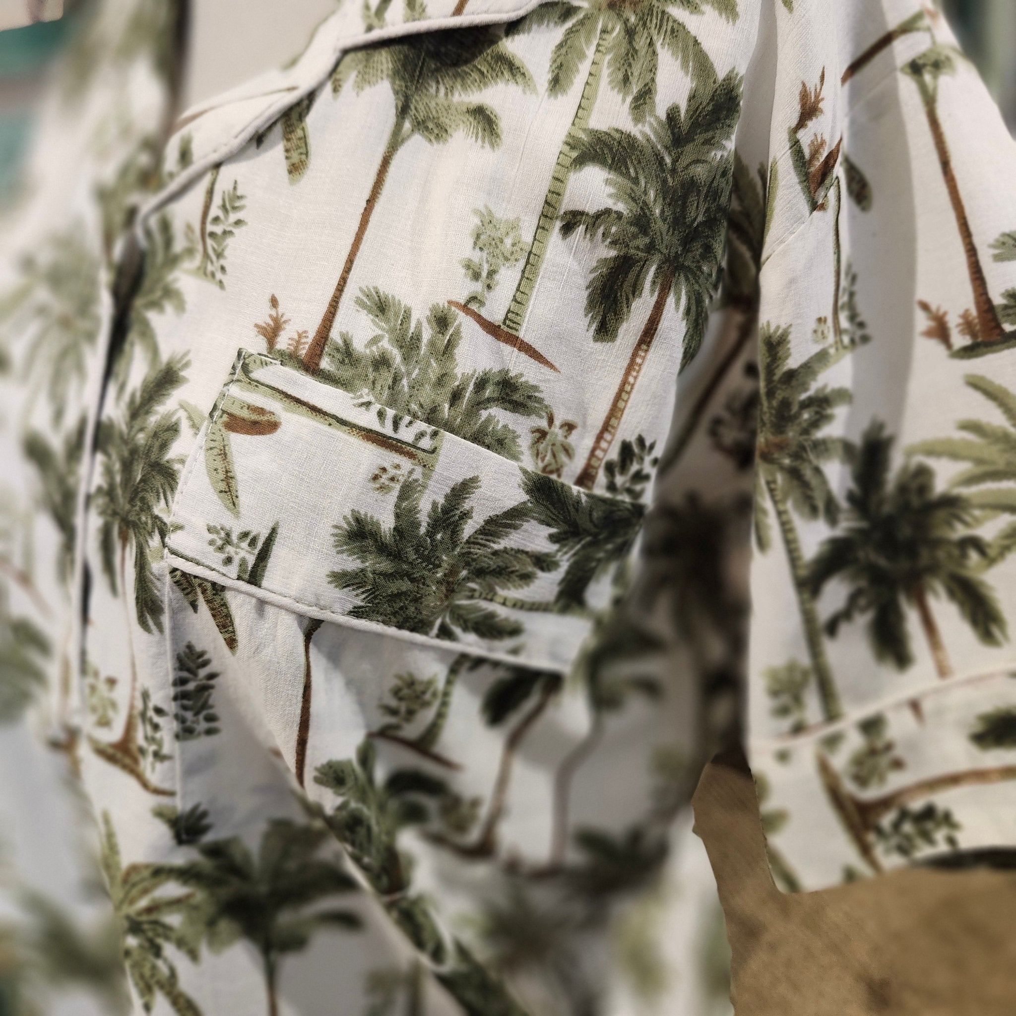 Block Print Pyjama Short Little Palms shown from another angle, homeware at Inside Living Singapore.