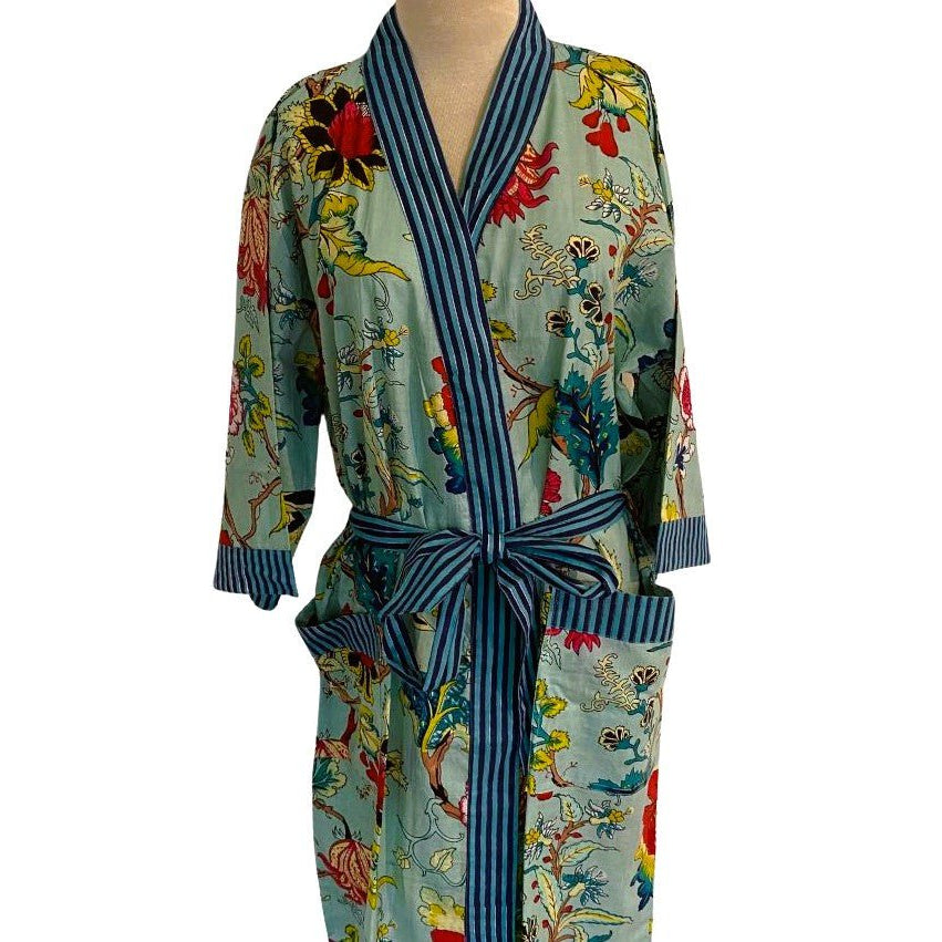 Robe Cotton Block Print Tropical Flower detail view, bath & body from Inside Living Singapore.