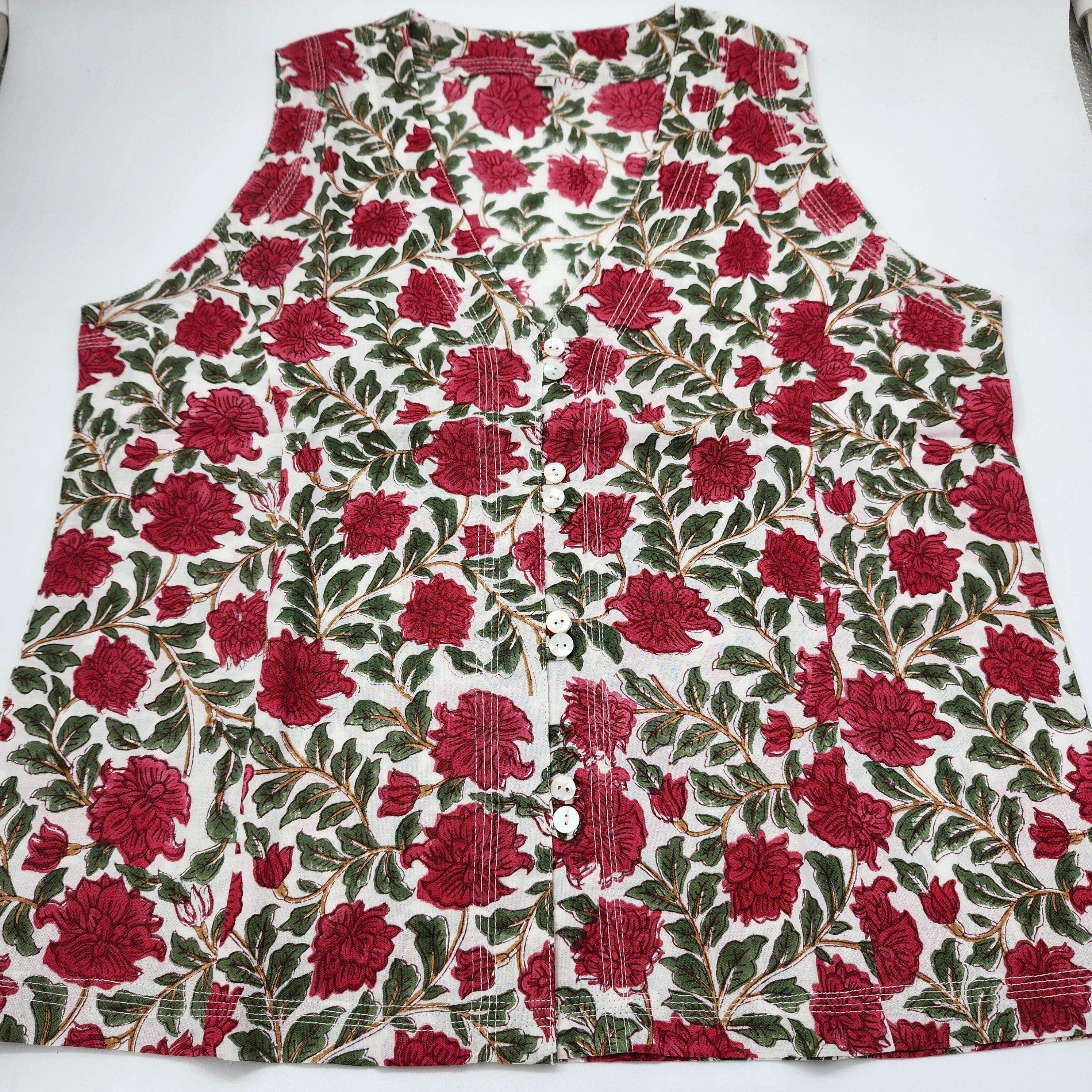 Block print cotton 'Jasmine' shirt, handmade lightweight summer shirt with hand-printed pattern