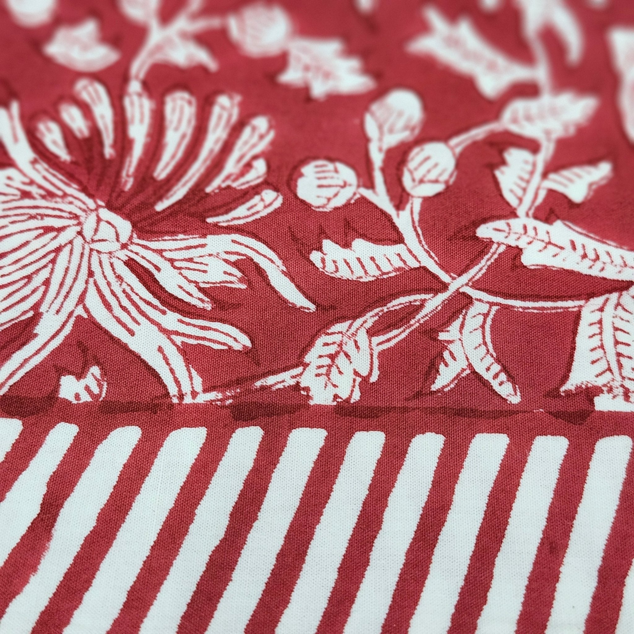 Block print cotton tablecloth in festive red, handmade hand-printed cloth for the dining table