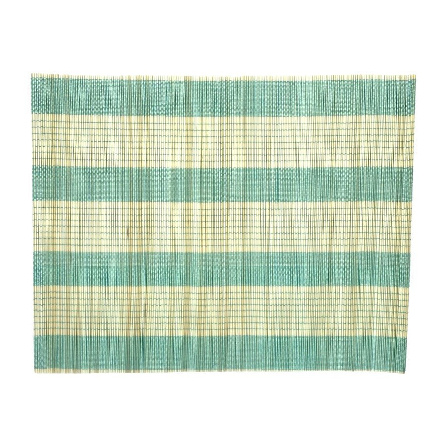 Bamboo placemat turquoise detail, woven bamboo table mat, a durable natural dining setting in turquoise.