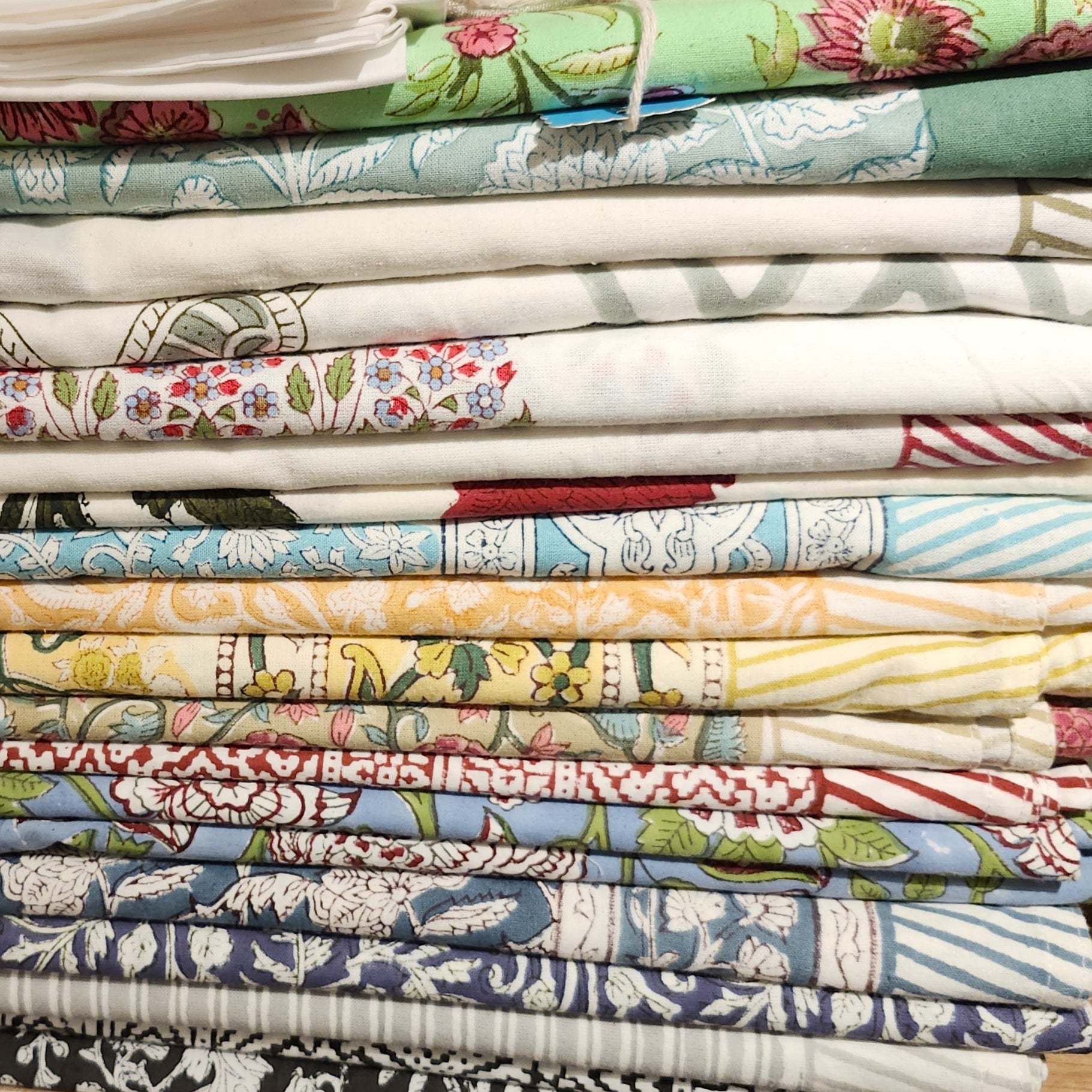 Hand block-printed cotton tablecloth in assorted prints and colours, machine washable, in multiple sizes