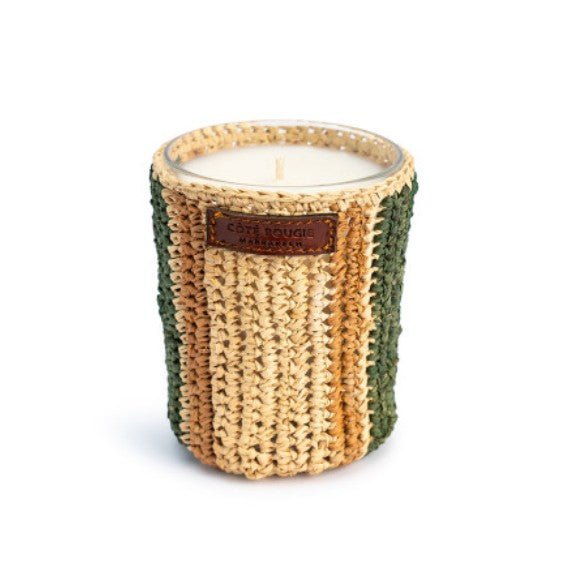 Scented Candle Raphia Maya Mint & Tea: fragranced candle for home ambience, from Inside Living Singapore. Alternative angle.