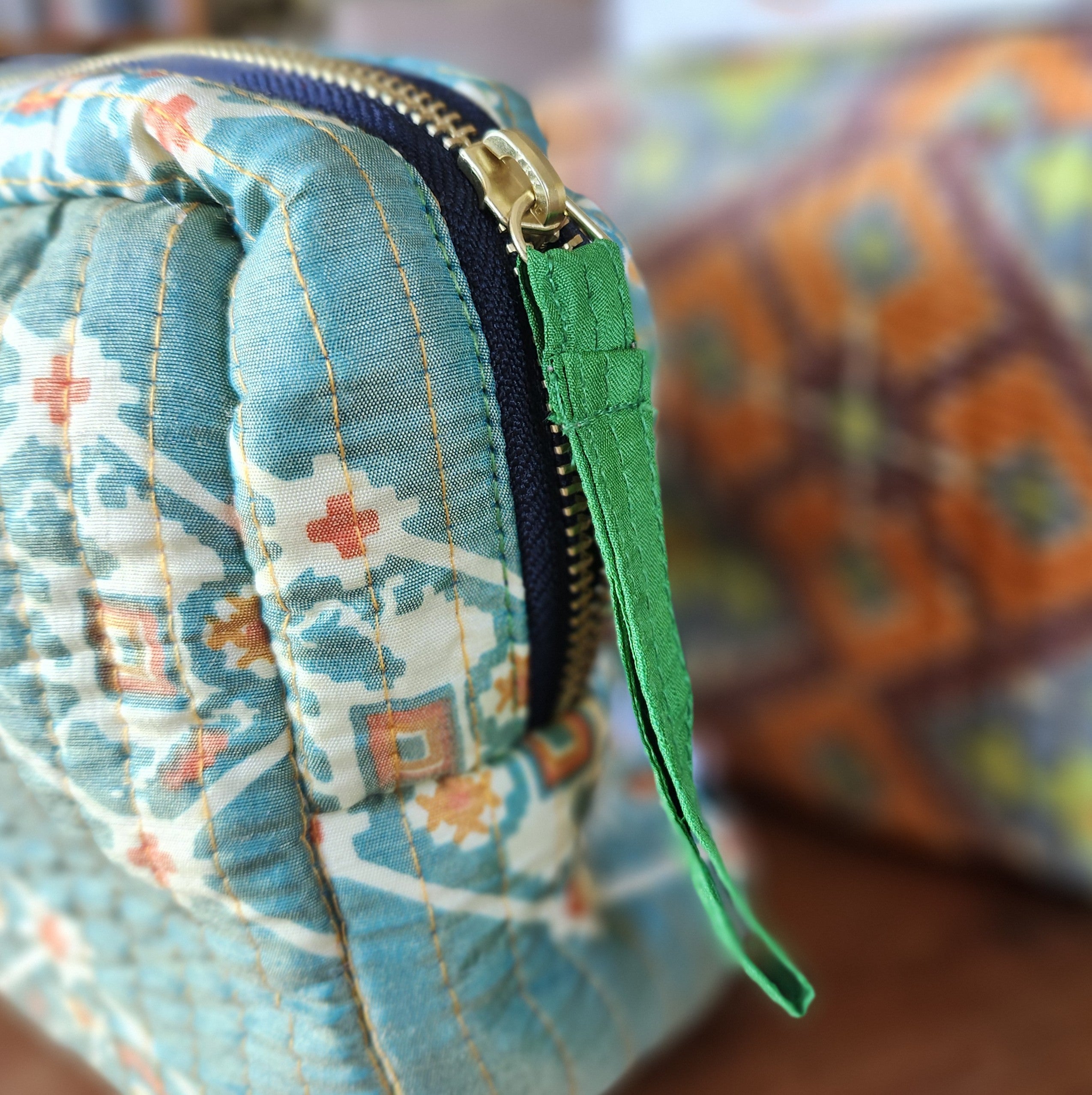 Vintage Silk Cosmetic Bag, vintage silk cosmetic bag at Inside Living Singapore. Front view.
