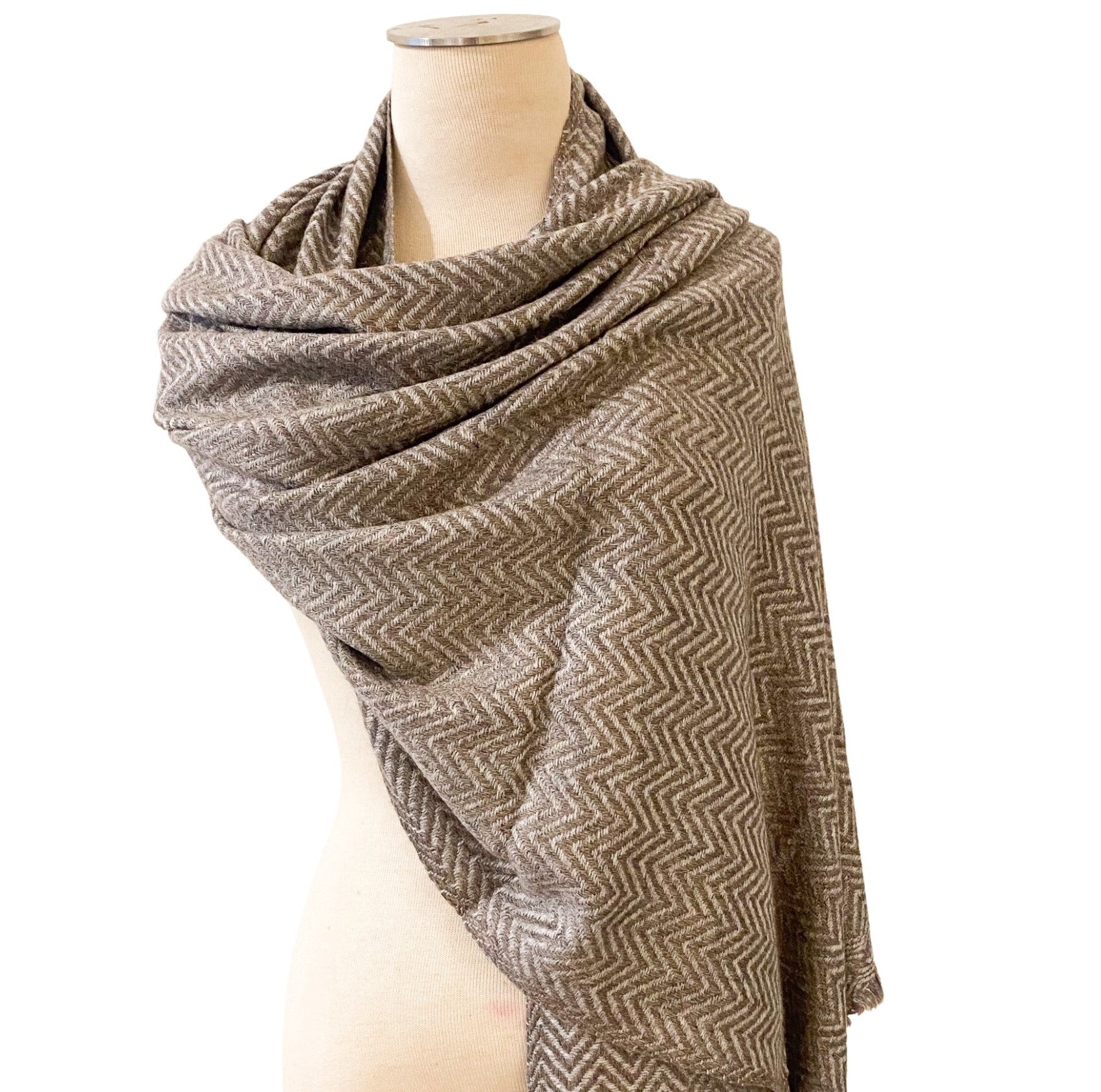 Cashmere Shawl Herringbone: soft woven wrap to wear or layer, from Inside Living Singapore. Detail of the design.