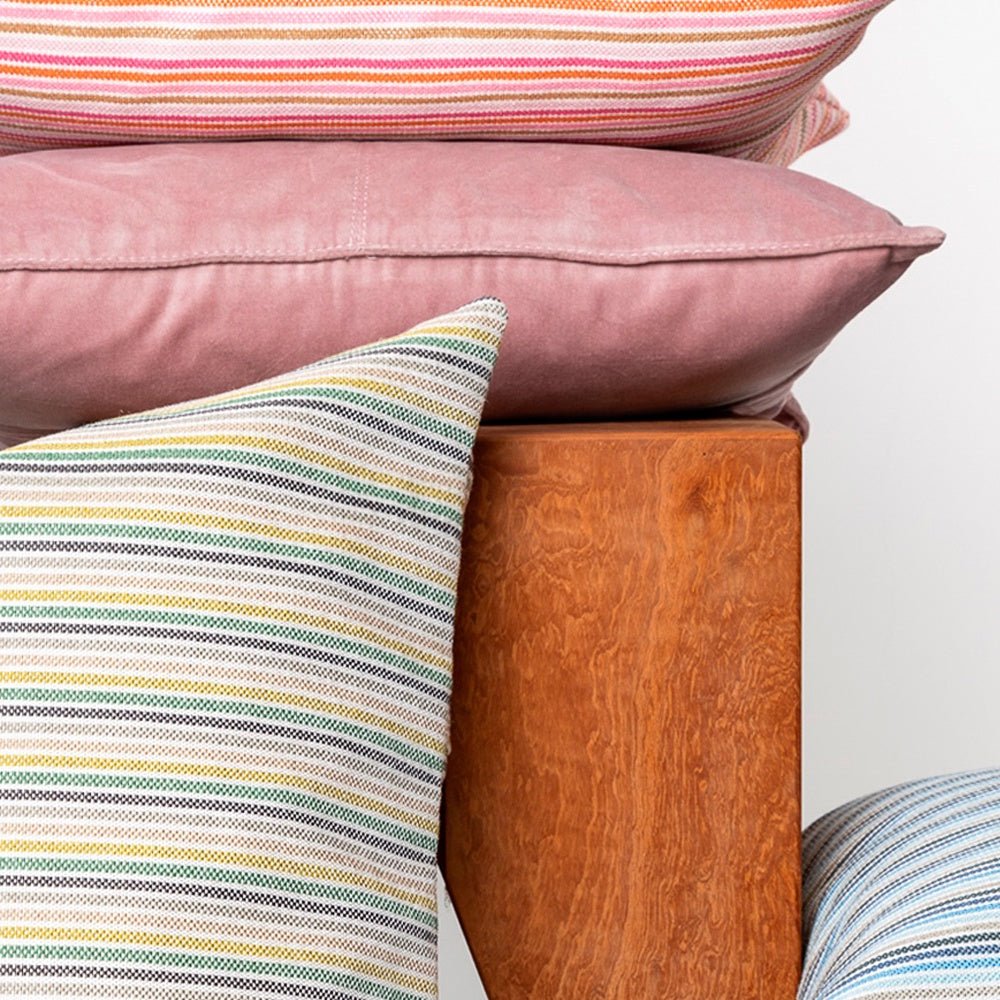 Cushion Striped Green from Inside Living Singapore, chair & sofa cushions. Shown styled in a home setting.