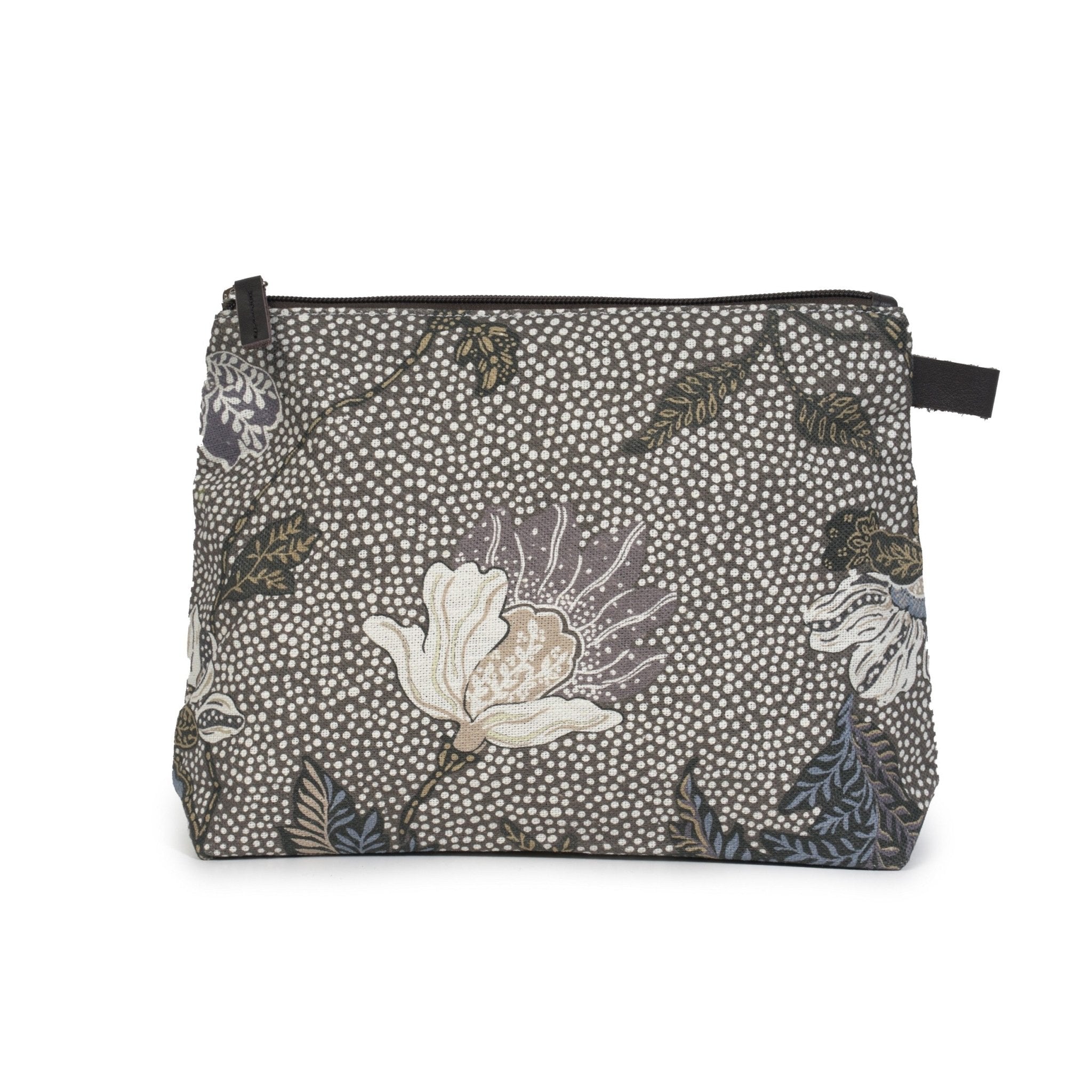 Cosmetic Bag Flower Linen Khaki from Inside Living Singapore, cosmetic & toiletry bags. Shown alternative angle.