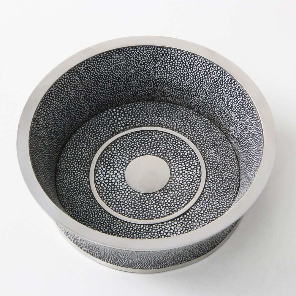 Wine bottle coaster in charcoal faux shagreen and stainless steel, 16 x 16 cm, fits wine and champagne bottles