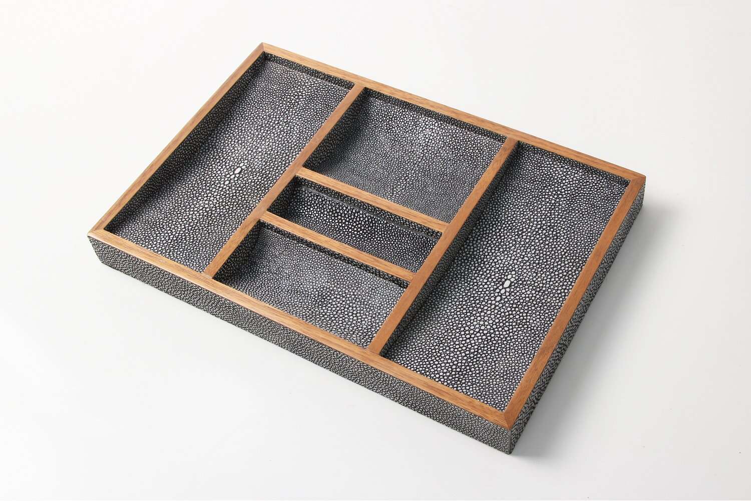 Faux Shagreen Bevin Valet Tray Charcoal, available at Inside Living Singapore, detail of the design.