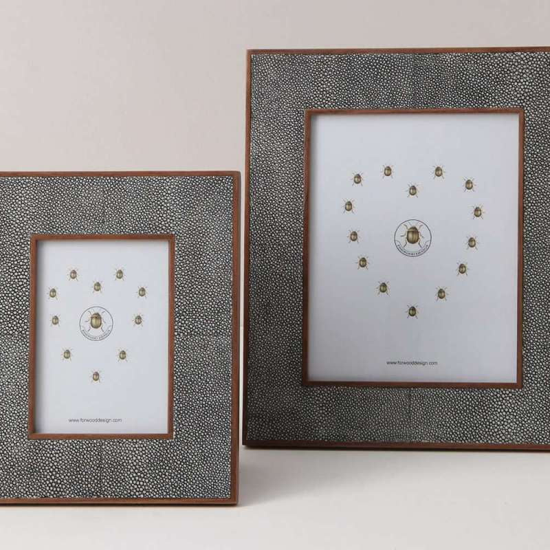 Classic photo frame in charcoal faux shagreen with polished walnut back, fits 5 x 7 or 8 x 10 inch photos