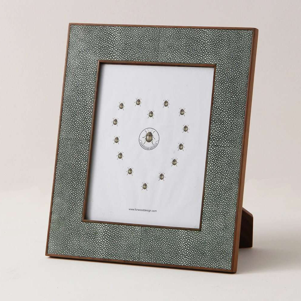 Classic photo frame in Lincoln green faux shagreen with polished walnut back, fits 5 x 7 or 8 x 10 inch photos