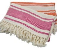 Flat weave cotton beach towel, 80cm x 180cm, quick drying and machine washable, made in India.
