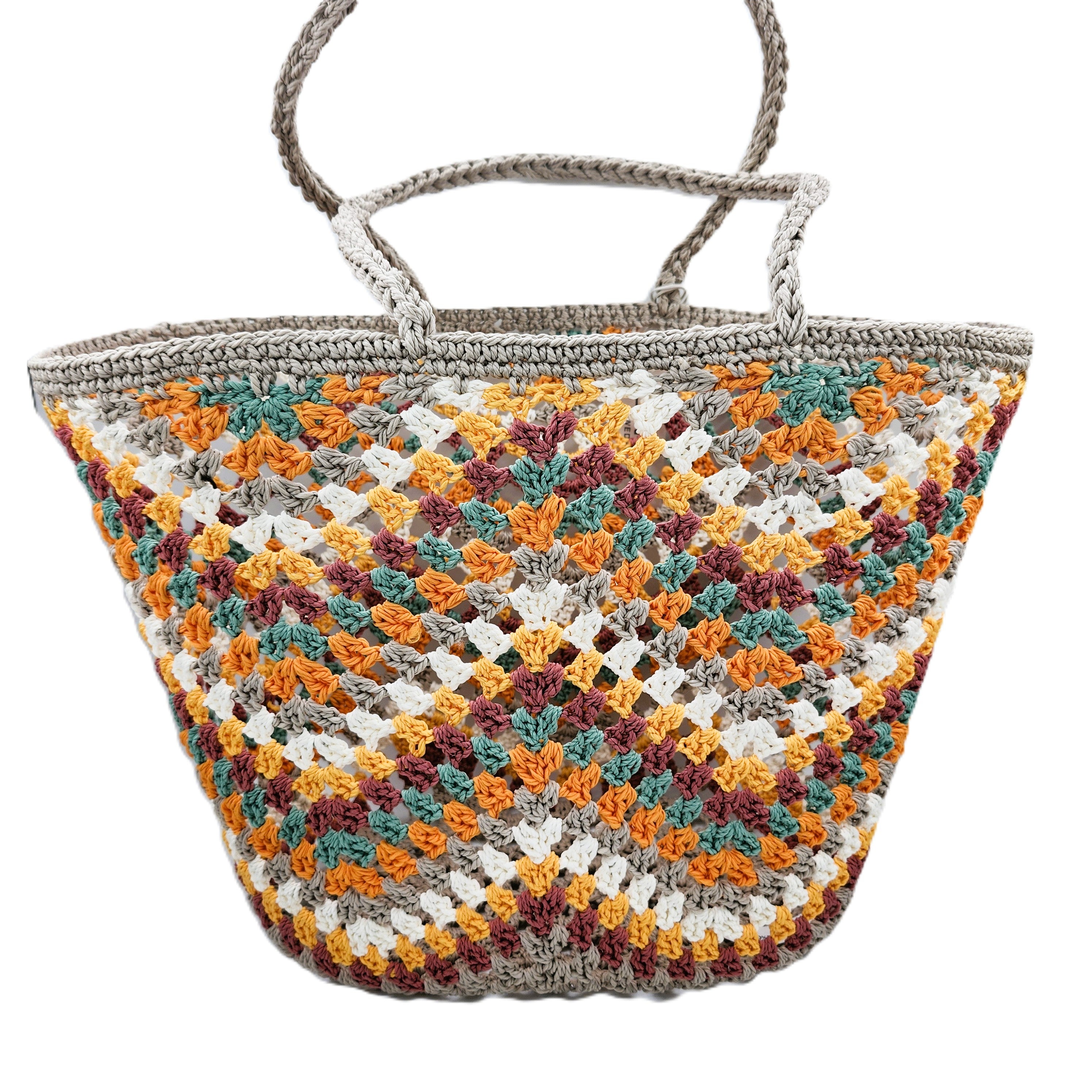 Light summery crochet storage basket in water-resistant woven polyester, 43 x 29 x 15cm
