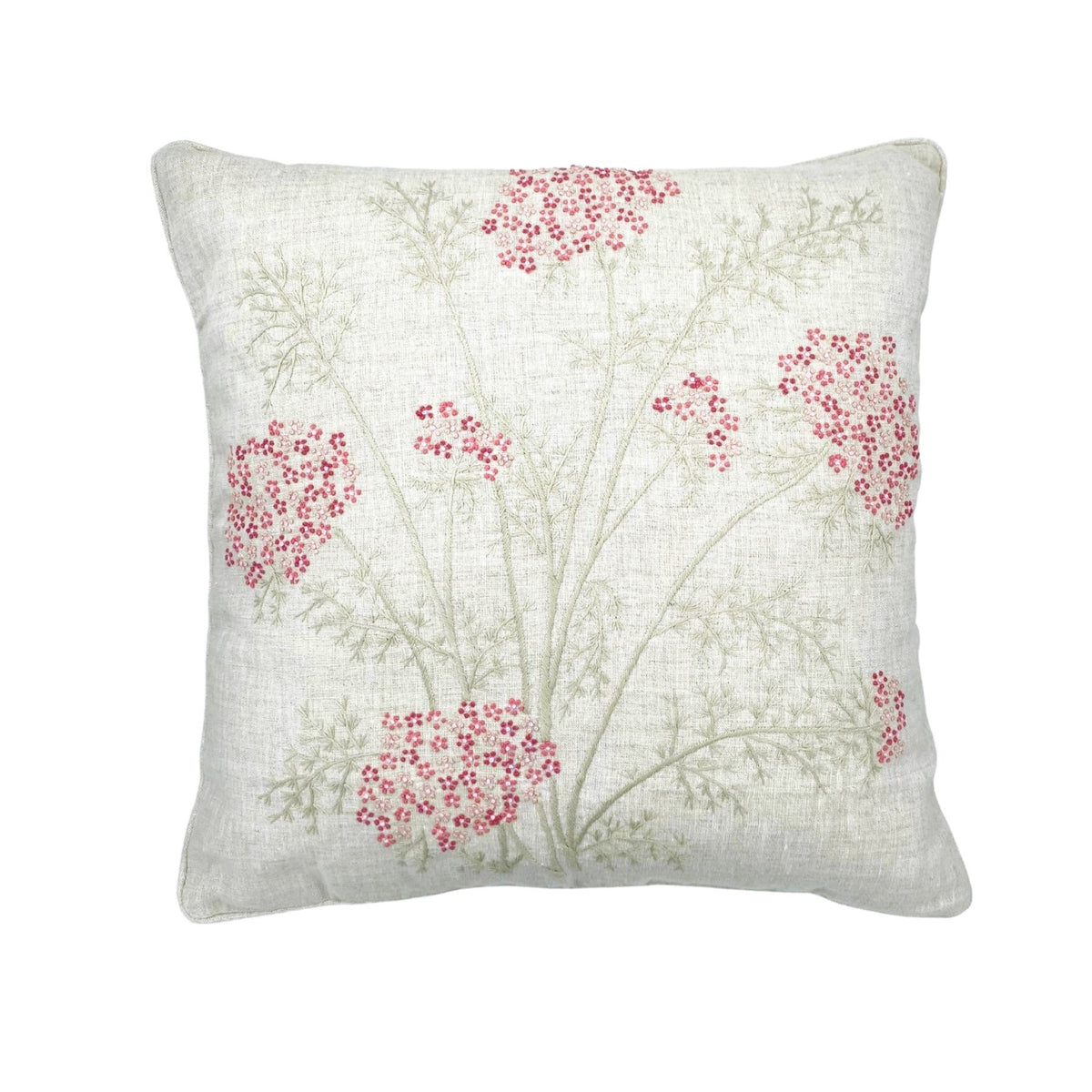 Hand-embroidered linen cushion cover with a cherry blossom pattern, 45 x 45 cm, made in Vietnam
