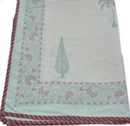 Cypress and palm print single cotton dohar blanket, 150 x 225cm, a lightweight machine washable duvet alternative.