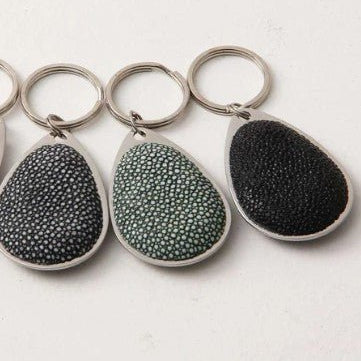 'Pear Drop' Key Ring in Faux Shagreen from Inside Living Singapore, alternate angle.