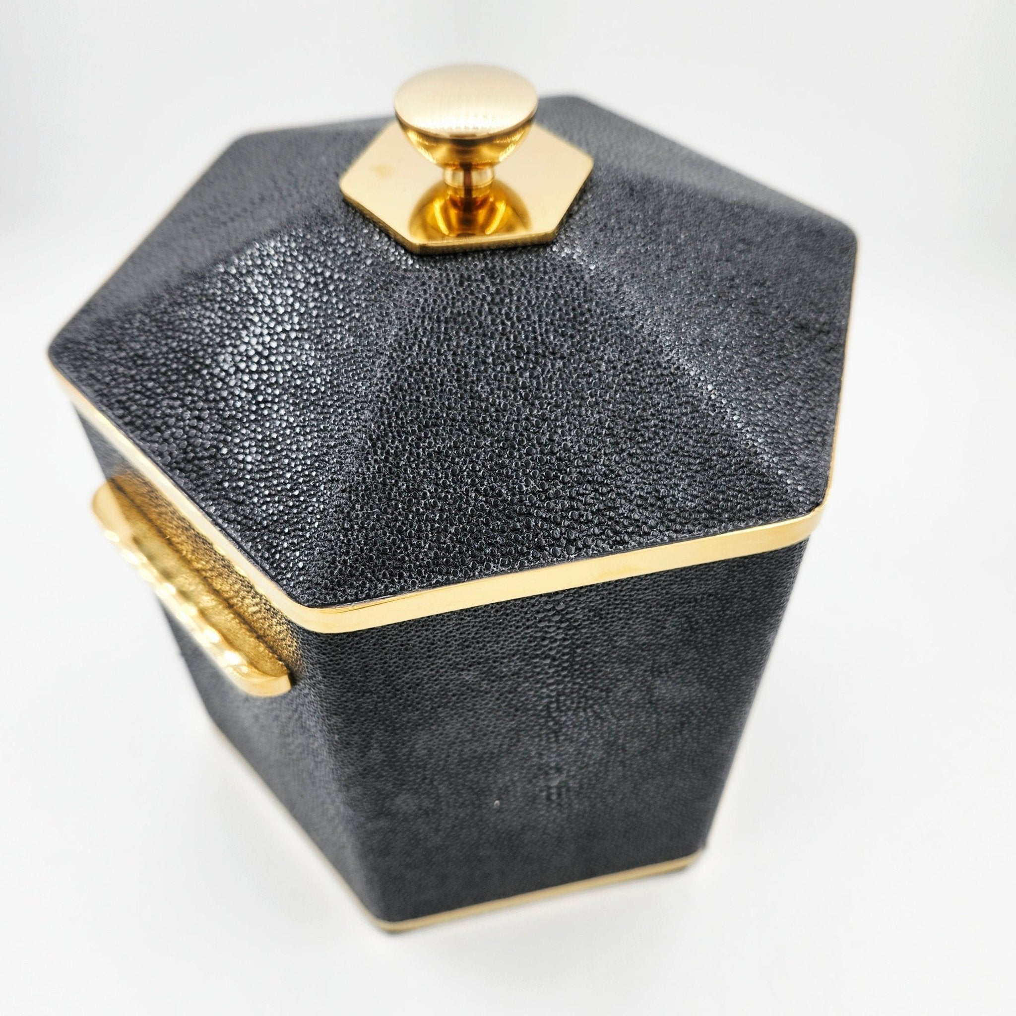 Faux Shagreen Otis Ice Bucket Caviar Black from Inside Living Singapore, detail view.