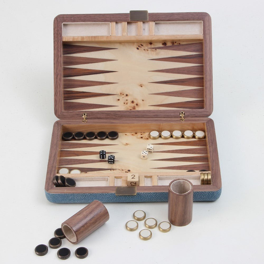 Faux Shagreen Travel Backgammon Set close-up, homeware from Inside Living Singapore.