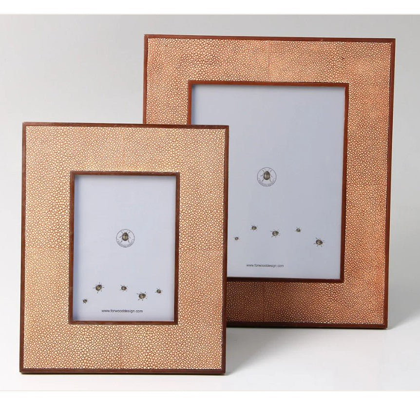 Coral faux shagreen classic photo frame with polished walnut back, for 5 x 7 or 8 x 10 inch photos