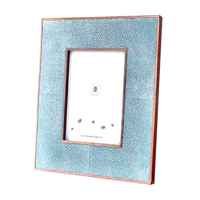Duke blue faux shagreen classic photo frame with polished walnut back, for 5 x 7 or 8 x 10 inch photos