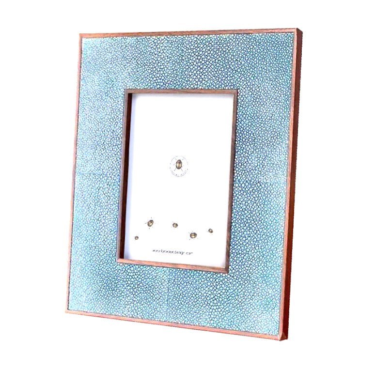 Duke blue faux shagreen classic photo frame with polished walnut back, for 5 x 7 or 8 x 10 inch photos