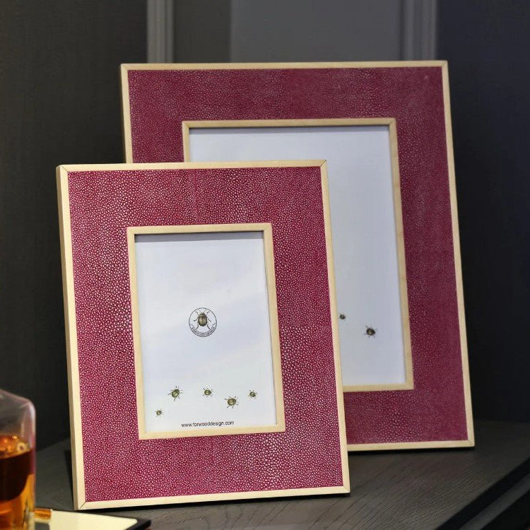 Faux Shagreen Classic Photo Frame Pink from Inside Living Singapore, detail view.