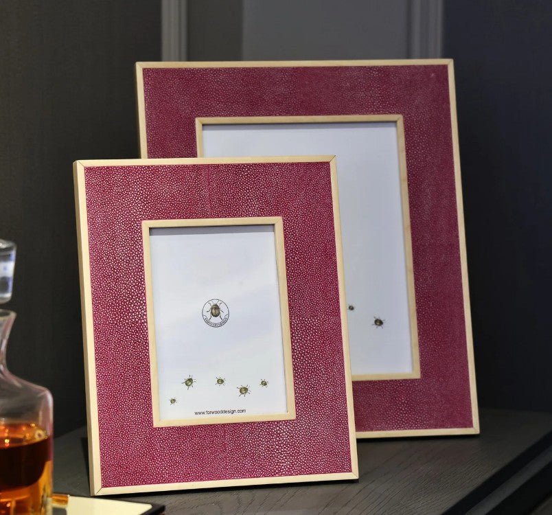 Faux Shagreen Classic Photo Frame Pink from Inside Living Singapore, detail view.