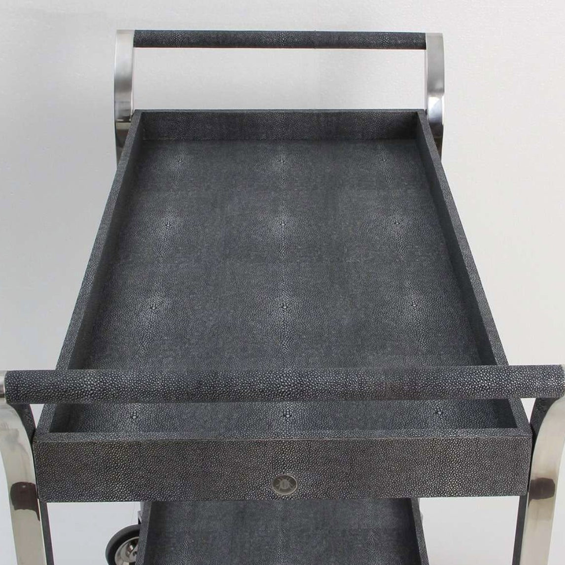 Faux Shagreen Drinks Trolley/Bar Cart With Handle - Charcoal, alternative angle - buy homeware, tableware and interior