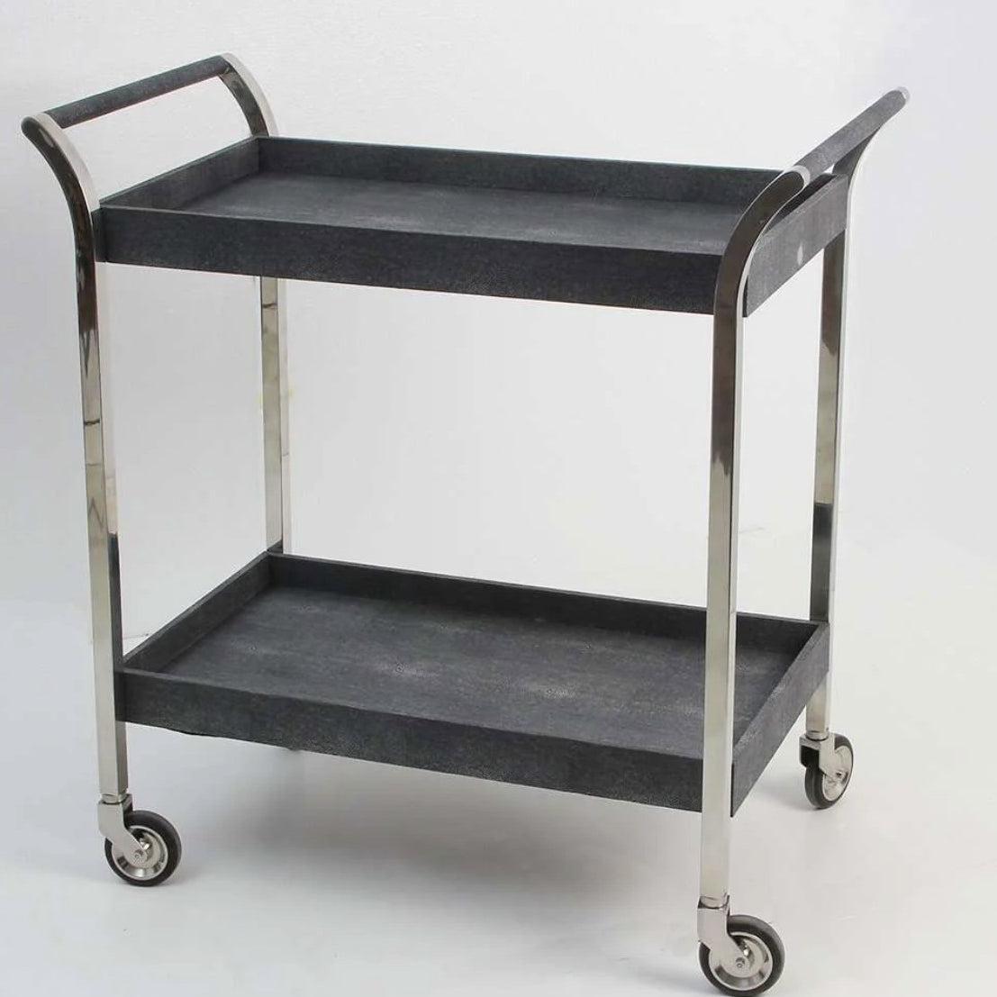 Faux Shagreen Drinks Trolley/Bar Cart With Handle - Charcoal, side view - buy homeware, tableware and interior accessories