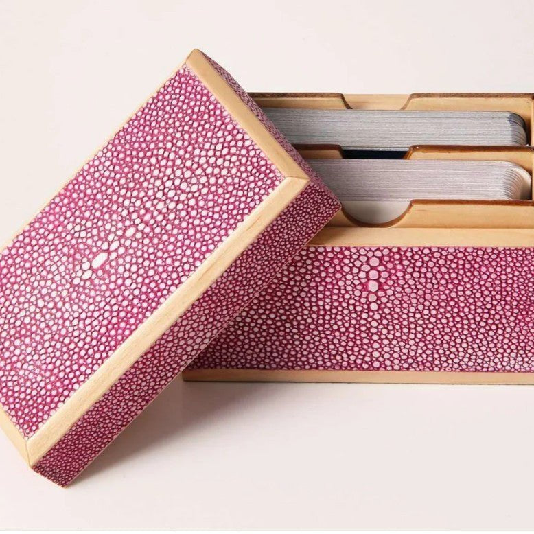 Faux Shagreen Playing Card Box Pink from Inside Living Singapore, detail view.