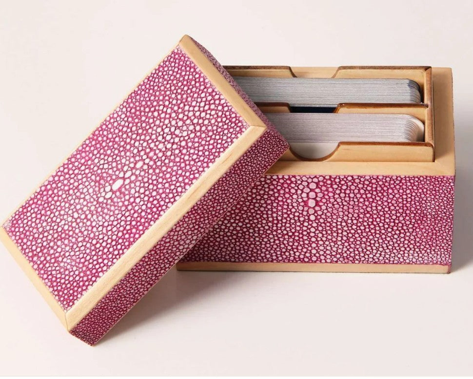 Faux Shagreen Playing Card Box Pink from Inside Living Singapore, detail view.