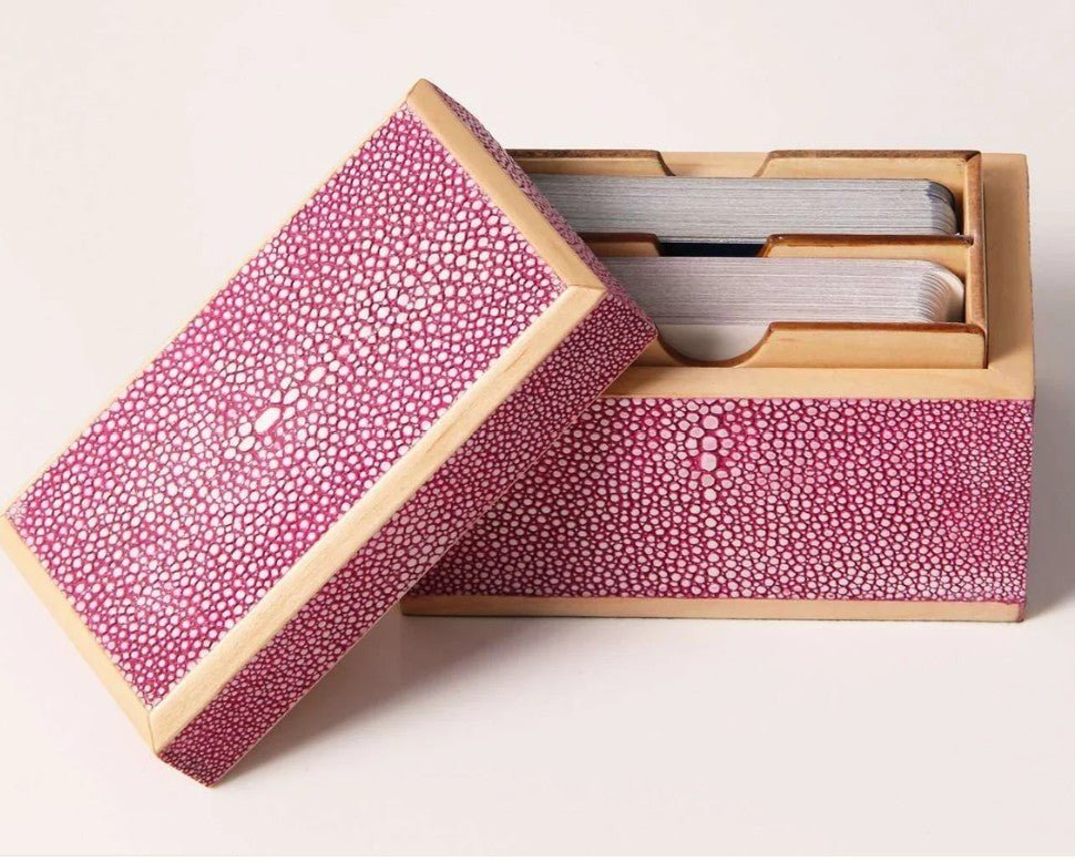 Faux Shagreen Playing Card Box Pink from Inside Living Singapore, detail view.