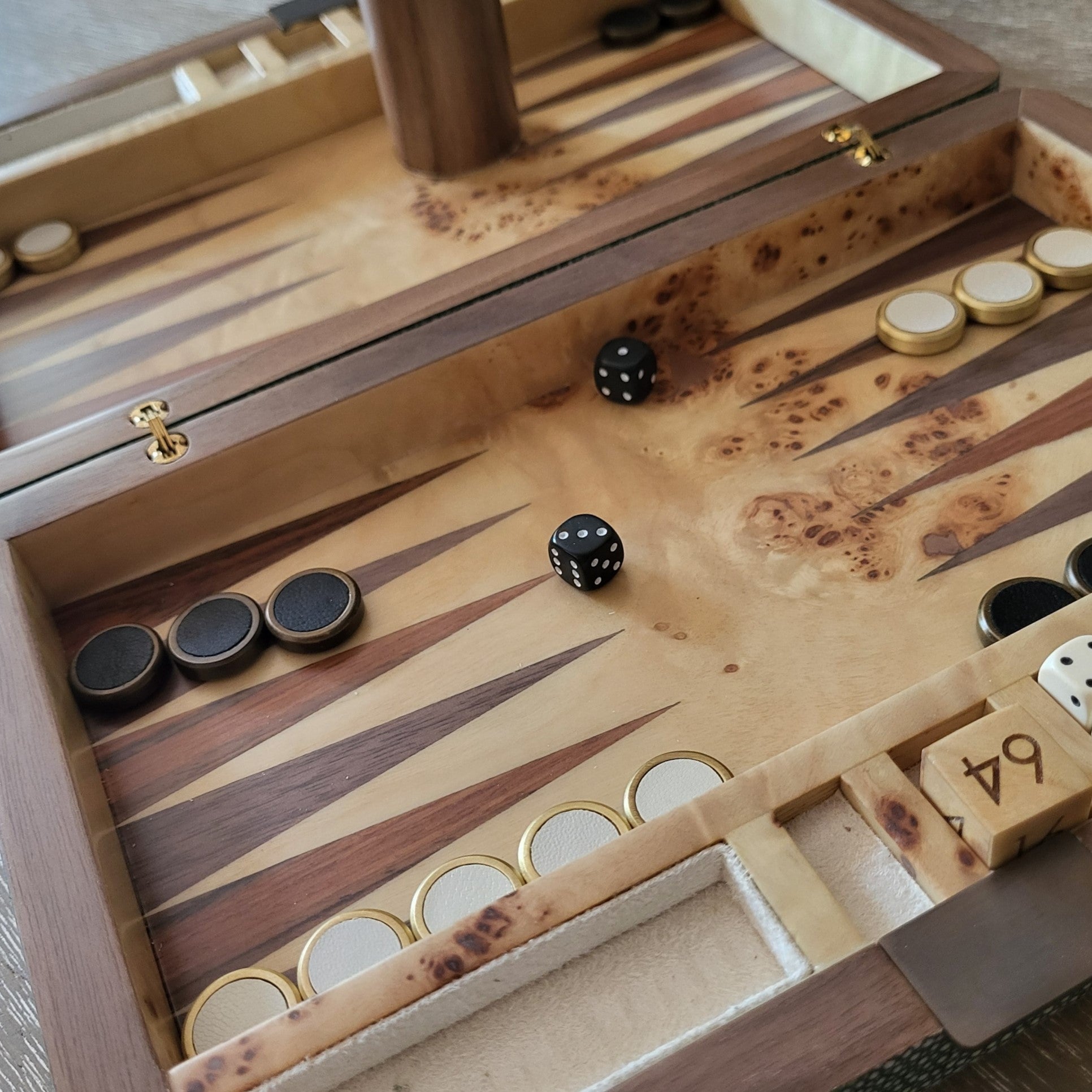 Faux Shagreen Travel Backgammon Set detail view, homeware from Inside Living Singapore.