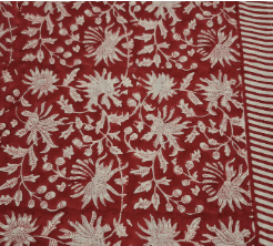 Block print cotton tablecloth in festive red, handmade hand-printed cloth for the dining table, alternative view