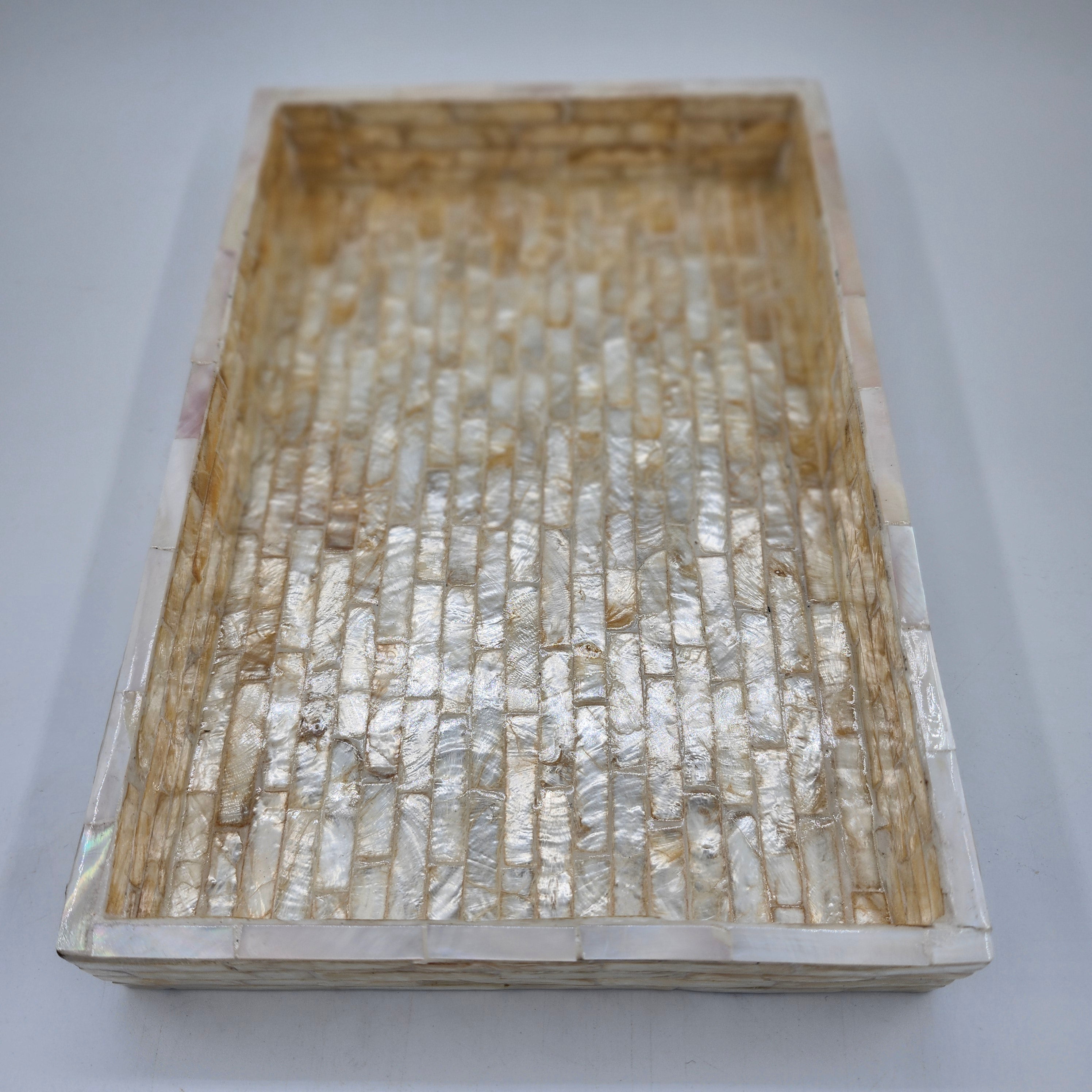 Small Mother of Pearl Tray Ivory, decorative serving tray at Inside Living Singapore. Front view.