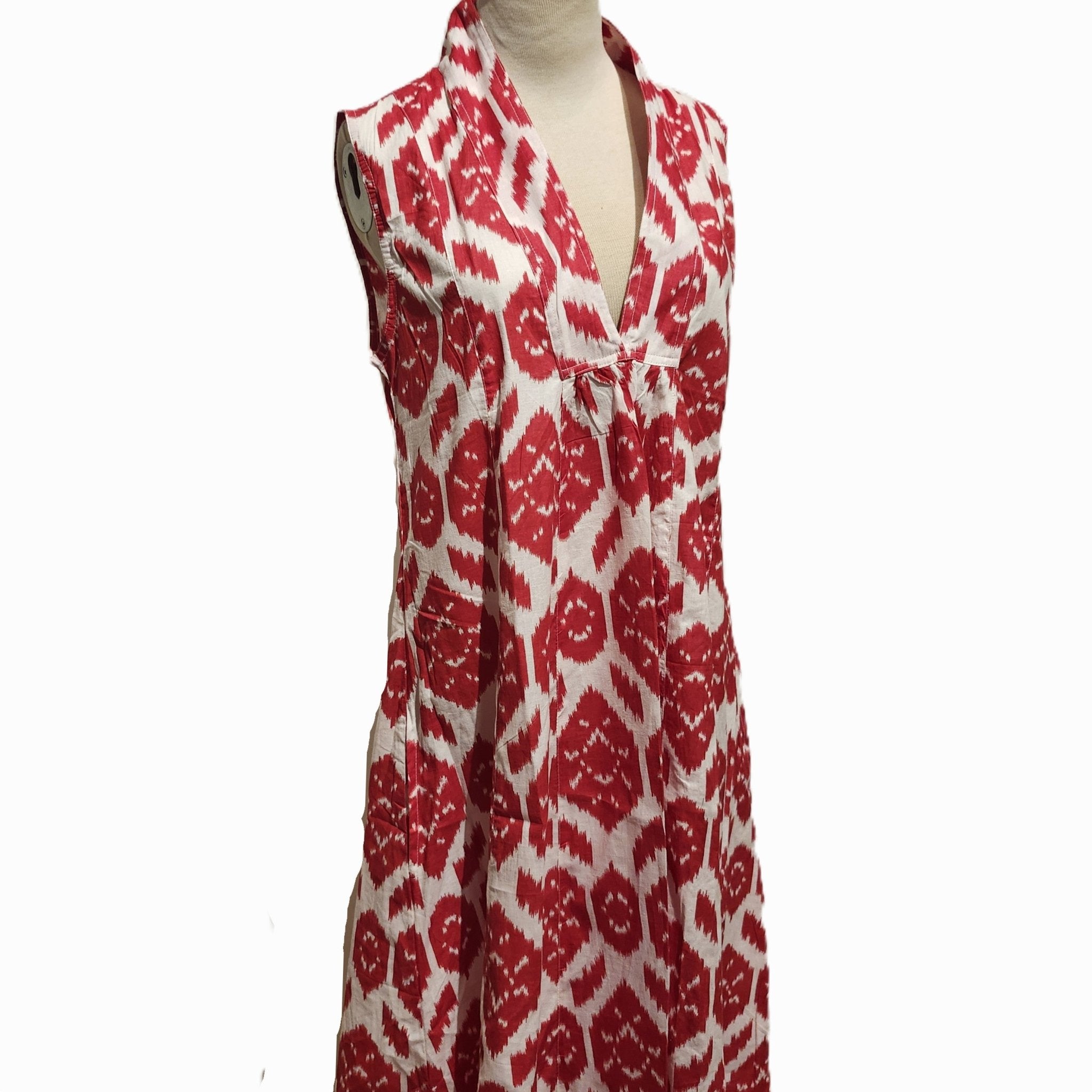 Block print cotton 'May' dress in ikat pattern, handmade lightweight summer dress